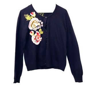 Anthropologie Embroidered Navy Cardigan